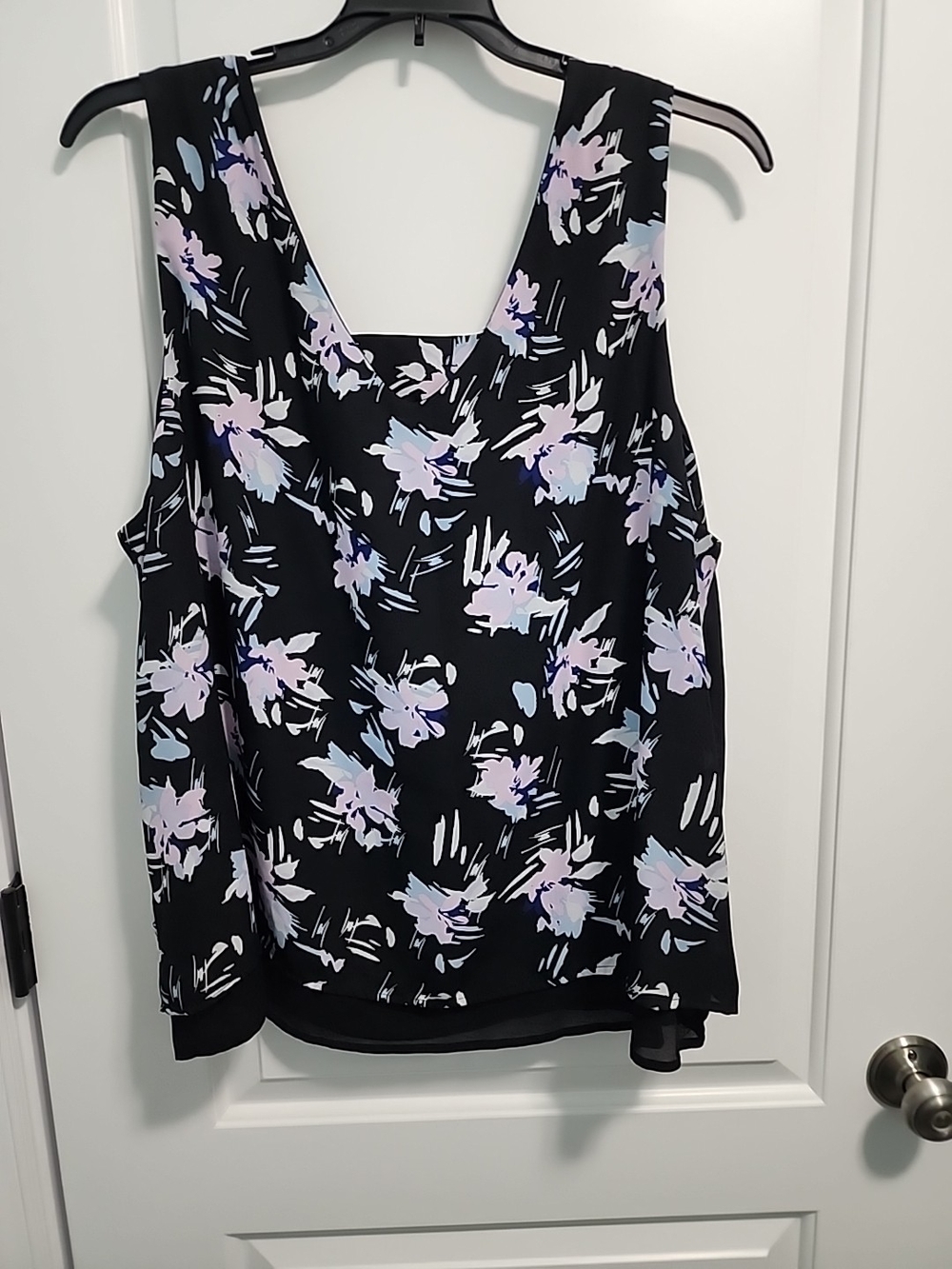 GNW  Black Tank with Lavender & Light Blue Floral Print